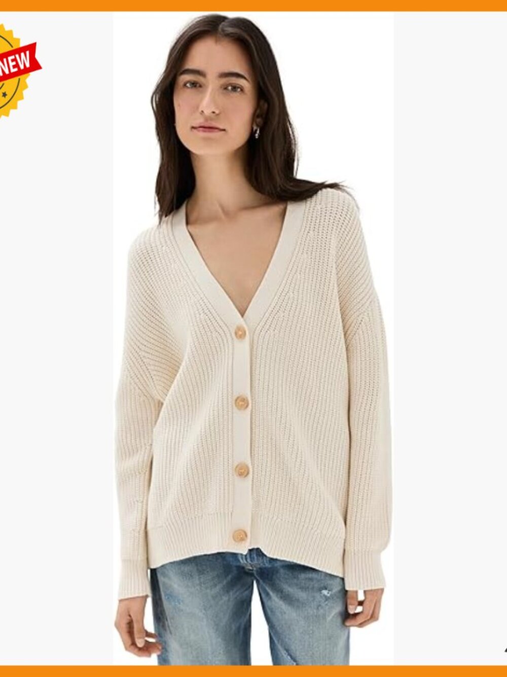 Mid-Weight Cotton Cocoon Cardigan, V Neck, Drop Shoulders, Ribbed Trim